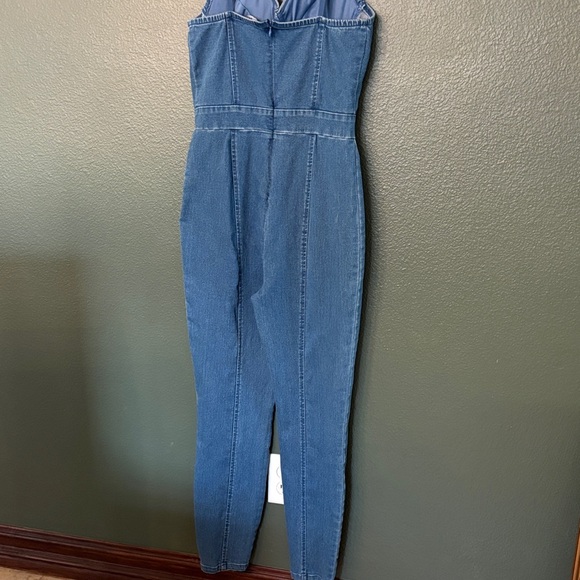 Denim rhinestone Spaghetti Strap Western Jumpsuit with Beaded Detail 😍 - Picture 8 of 11